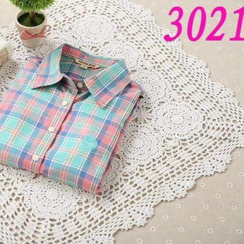 Women's Sweet POLO Collar Single-breasted Plaid  Shirts