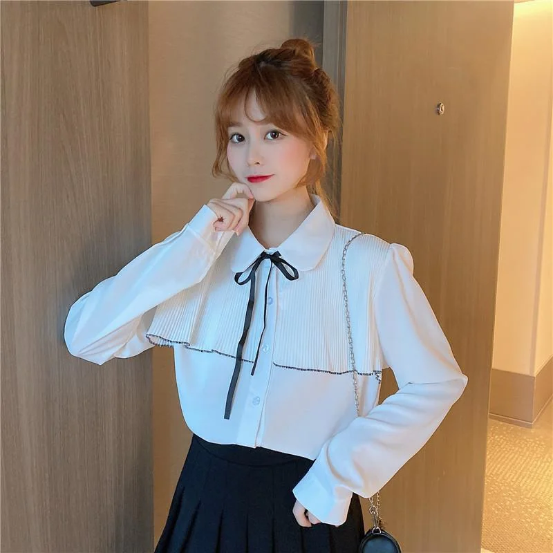 Women's Sweet  Ruffles  Chiffon Shirts With Bowknot