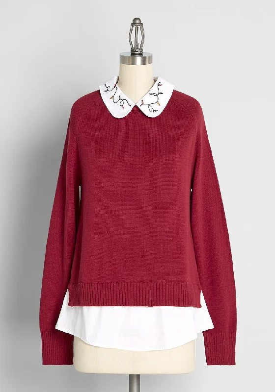 Holiday Lane Embroidered Twofer Sweater