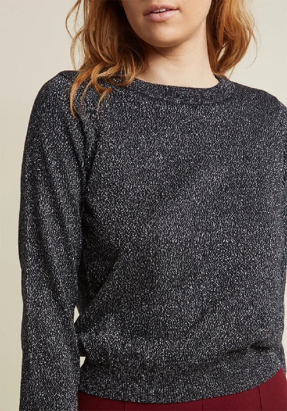 Metallic Sweater with Open Back in Black