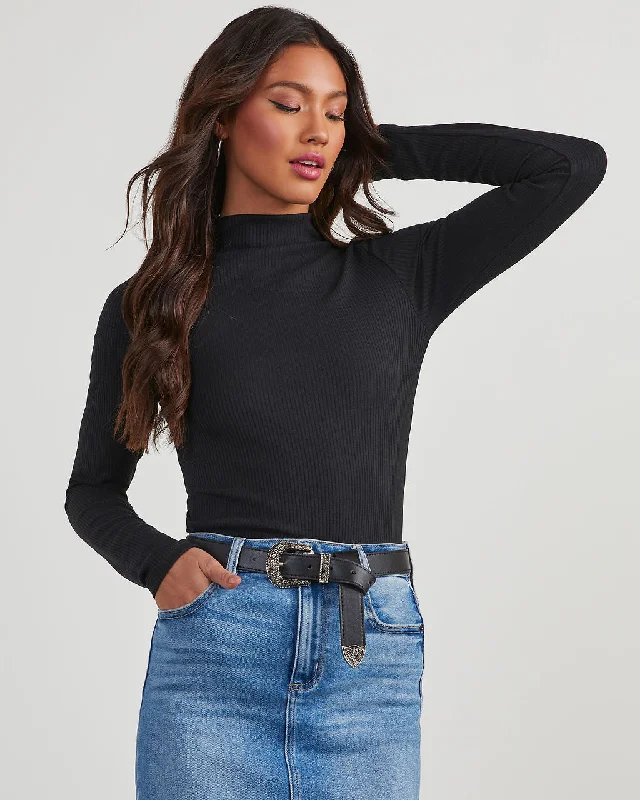 Never Average Mock Neck Ribbed Long Sleeve Top