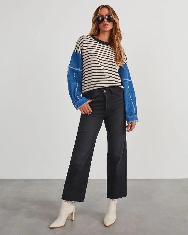 Nicci Denim Contrast Striped Sweater