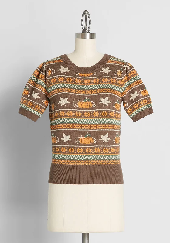 Pumpkin Promises Fair Isle Short Sleeve Sweater