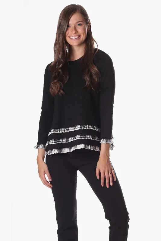 Rowe Ruffle Sweater in Black Star with Plaid