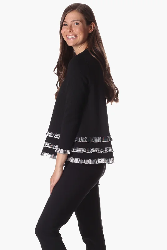 Rowe Ruffle Sweater in Black Star with Plaid