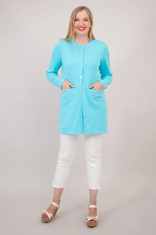 Tommy Cardigan, Turquoise, Cotton