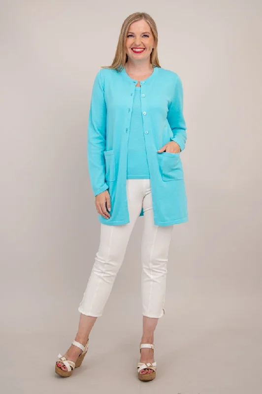 Tommy Cardigan, Turquoise, Cotton