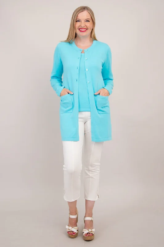 Tommy Cardigan, Turquoise, Cotton