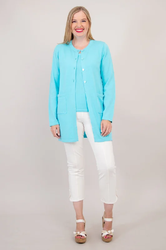 Tommy Cardigan, Turquoise, Cotton