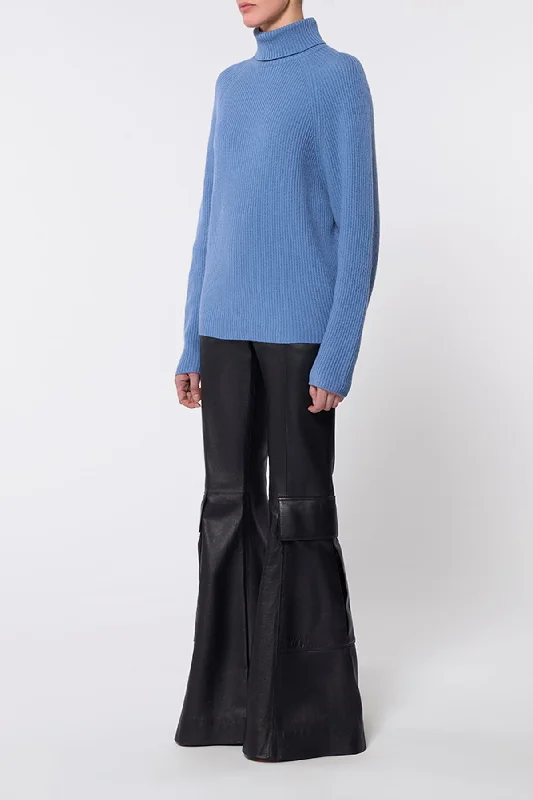 Wigman Knit Turtleneck Sweater in Light Blue Cashmere