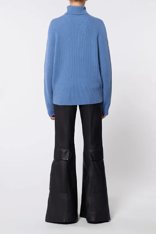 Wigman Knit Turtleneck Sweater in Light Blue Cashmere