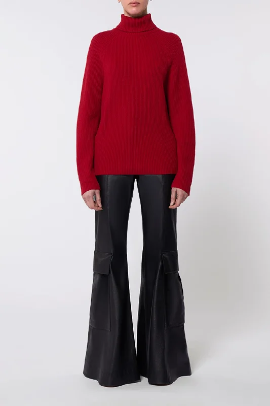 Wigman Knit Turtleneck Sweater in Scarlet Red Cashmere