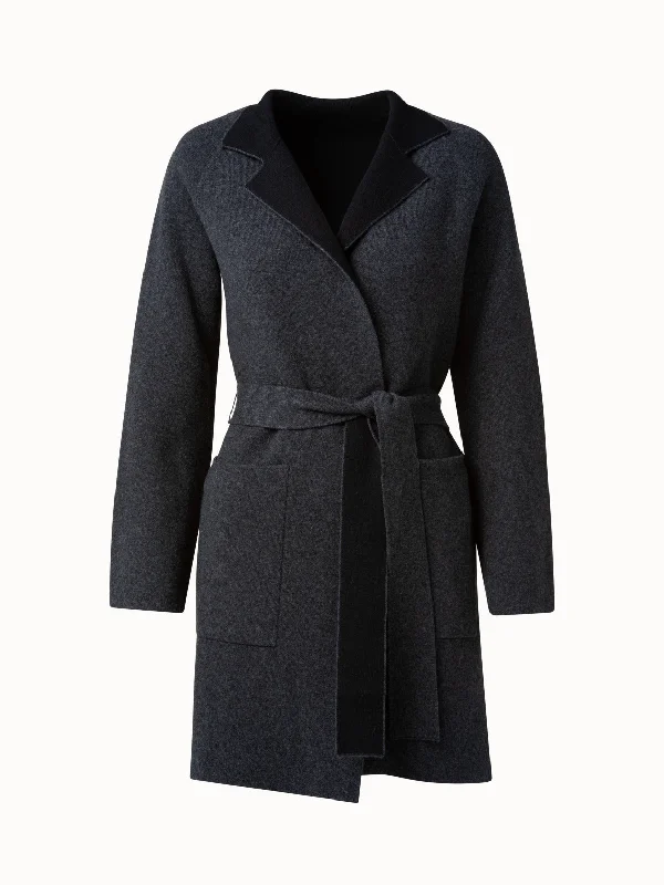 Double-face Knit Coat in Cashmere with Stand Up Collar