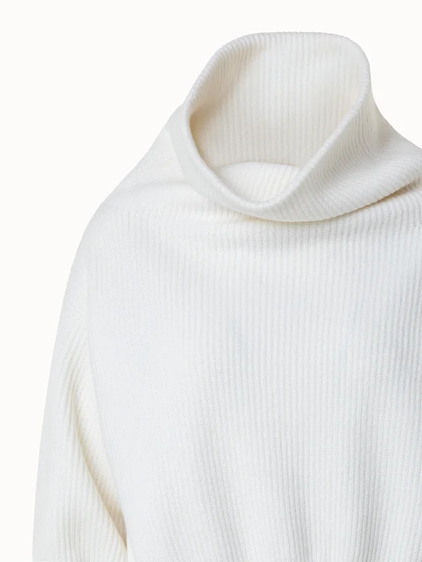 Boxy Ribbed Knit Cashmere Pullover