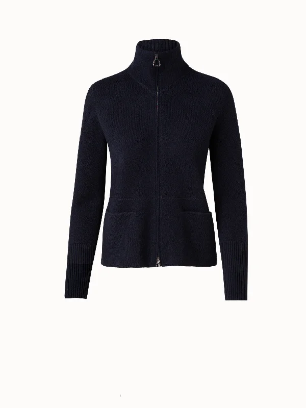 Cashmere Piqué Knit Zip Cardigan