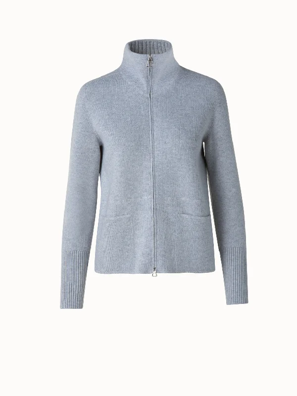 Cashmere pique zip cardigan