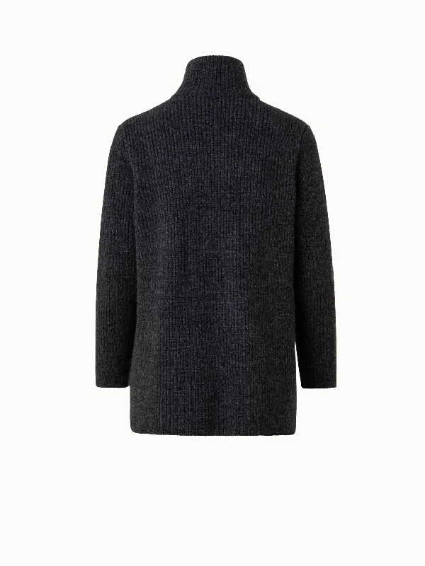 Cashmere Rib Knit Mouline Cardigan