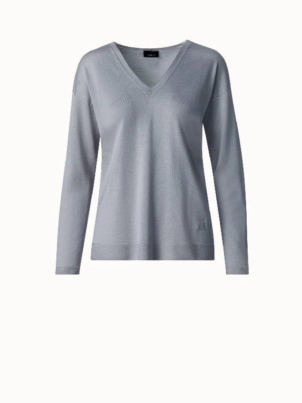 Cashmere Silk Fine Gauge V-neck Knit