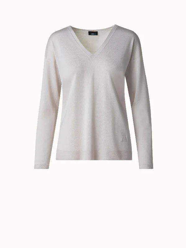 Cashmere Silk Fine Gauge V-neck Knit