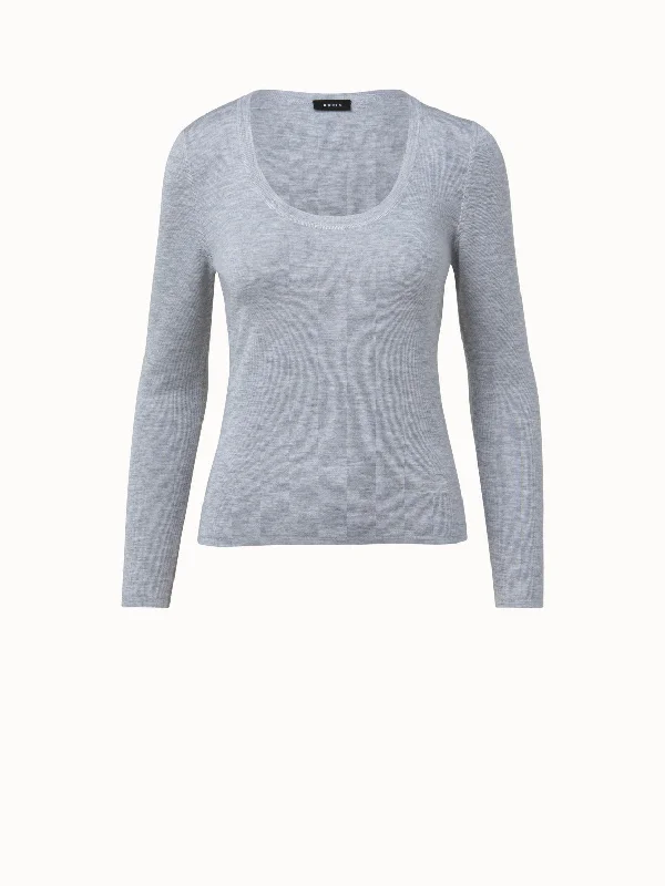 Cashmere Silk Fitted Scoop Neck Pullover