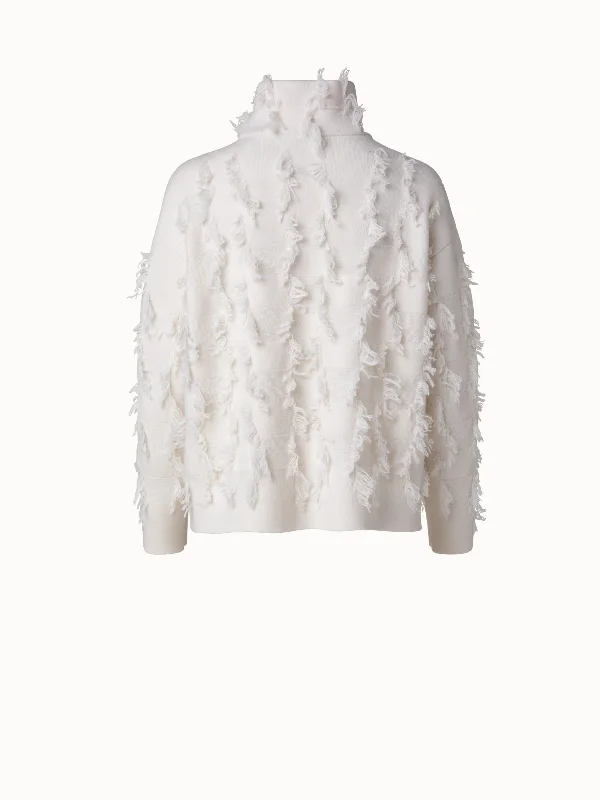 Cashmere Square Fringe Jacquard Pullover