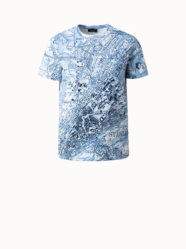 Cotton Jersey St. Gallen Map Print T-Shirt