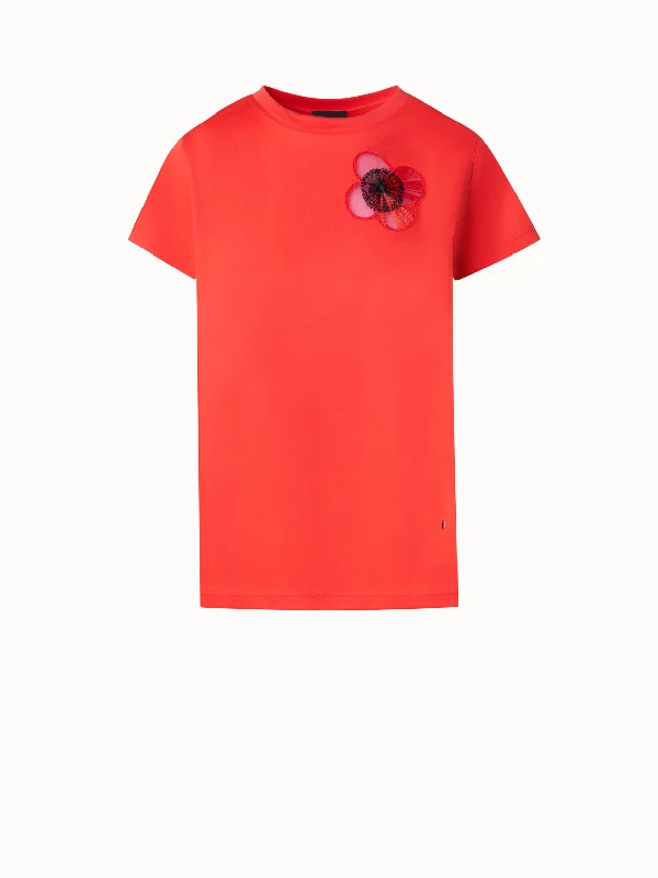 Cotton Jersey T-shirt with Poppy Inset