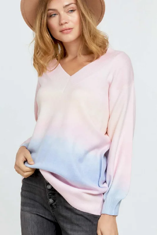 Multi Sherbet Tie Dye Color V Neck Sweater