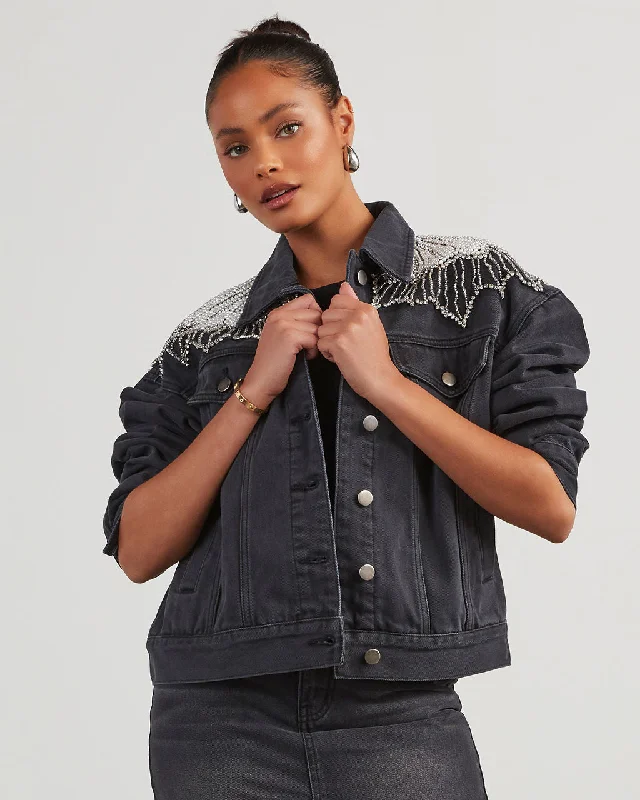 Delanie Pearl & Rhinestone Denim Jacket