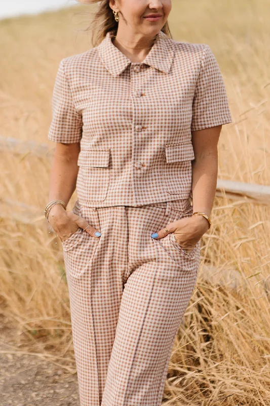 Drew Blouse in Tan Gingham