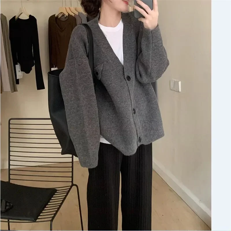 Fashion Loose All-match Knitwear Korean Lazy V-neck Spring Autumn Coats