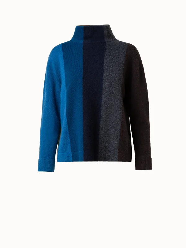 Felted Cashmere Knit Pullover with Dégradé Stripes