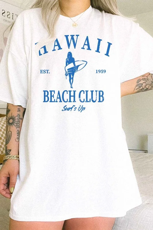 HAWAII BEACH CLUB SURFS UP OVERSIZED GRAPHIC TEE