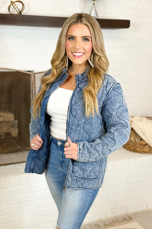 Denim Quilted Long Sleeve Jacket