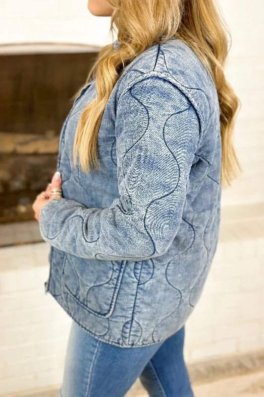 Denim Quilted Long Sleeve Jacket