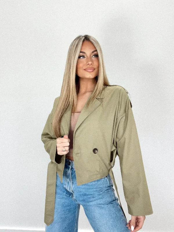 Olive Cropped Trench Coat