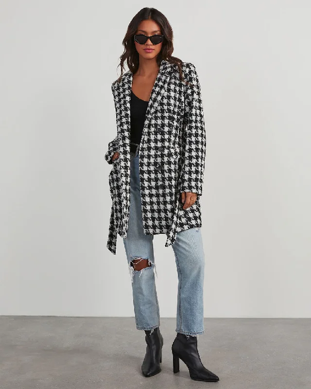 On Your Mark Houndstooth Tie Waist Jacket