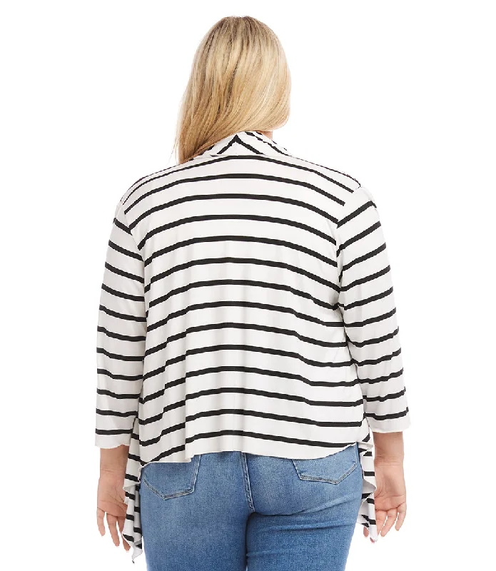 Plus Size Three Quarter Sleeve Drape Front Cardigan