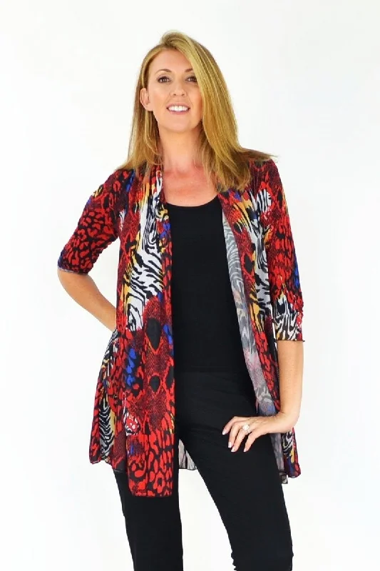 Red Animal Print Cardigan