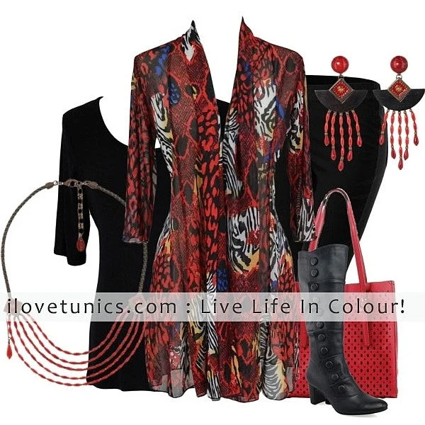 Red Animal Print Cardigan