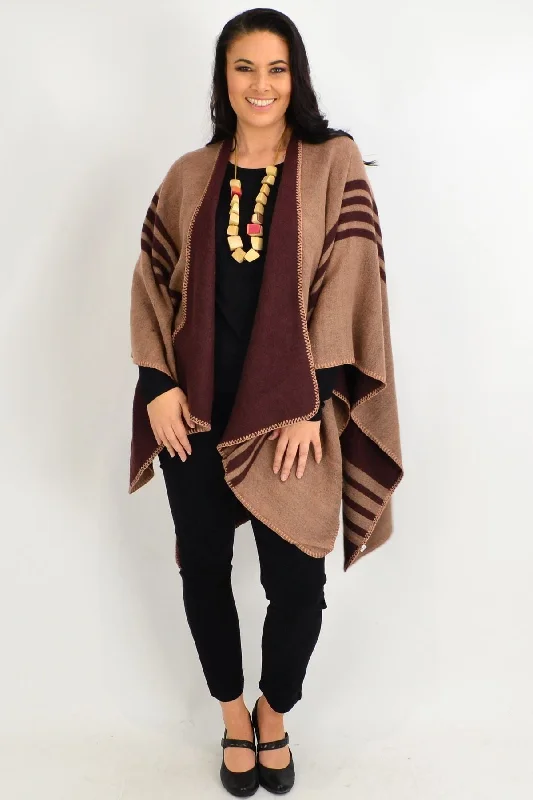 Reversible Brown Line Wool Blend Wrap