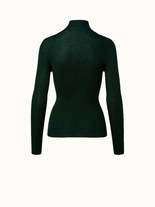 Cashmere Silk Fine Rib Mockneck