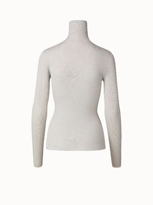 Seamless Cashmere Silk Rib Knit Pullover