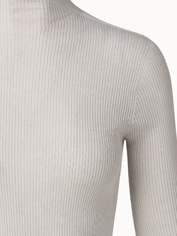 Seamless Cashmere Silk Rib Knit Pullover