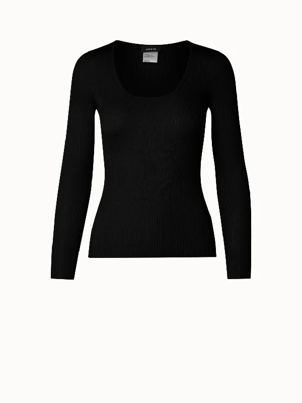 Silk Cotton Rib Scoopneck Knit Pullover