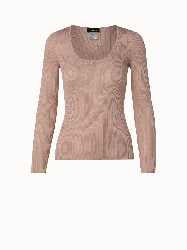 Silk Cotton Rib Scoopneck Knit Pullover