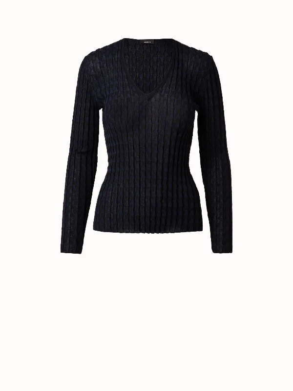 Silk Cotton Stretch Trapezoid Rib Knit Pullover