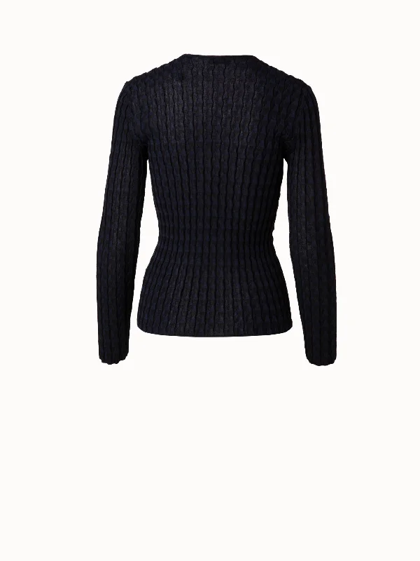 Silk Cotton Stretch Trapezoid Rib Knit Pullover