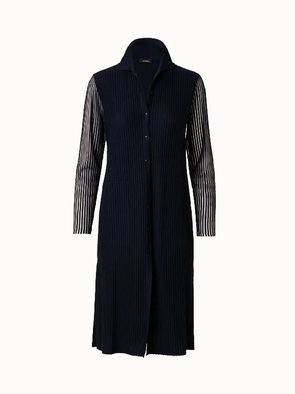 Silk Cotton Structured Lines Knit Coat