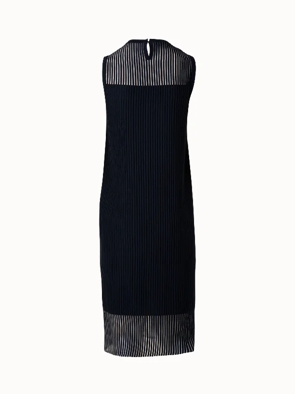 Silk Cotton Structured Lines Knit Midi Dress